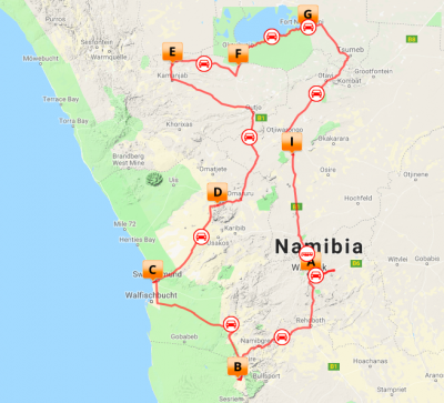 Singlereise Namibia -Reiseroute